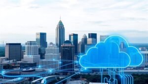 Austin skyline with managed IT infrastructure overlay