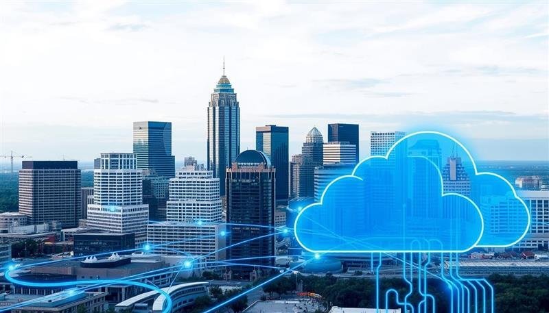 Austin skyline with managed IT infrastructure overlay