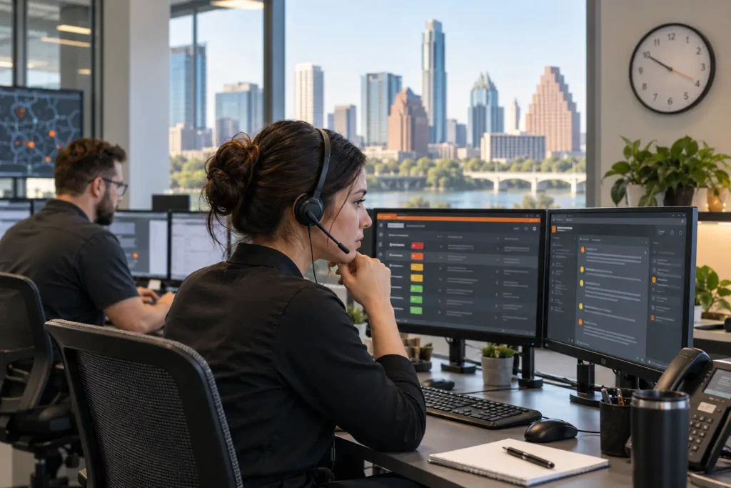 IT service coordinator prioritizing Austin business support requests