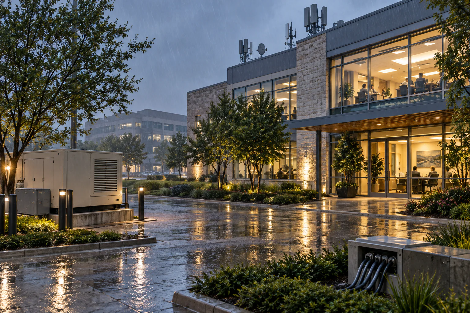Allen office campus continuing operations during heavy rain