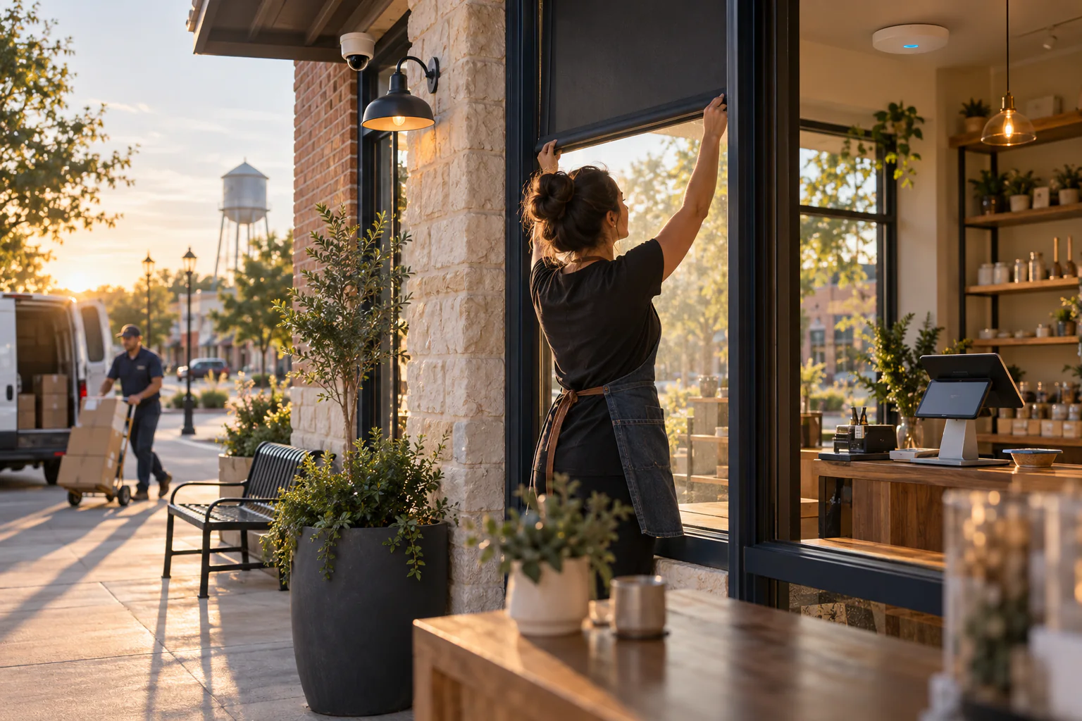 Hutto small-business storefront with smart entry security and wireless connectivity