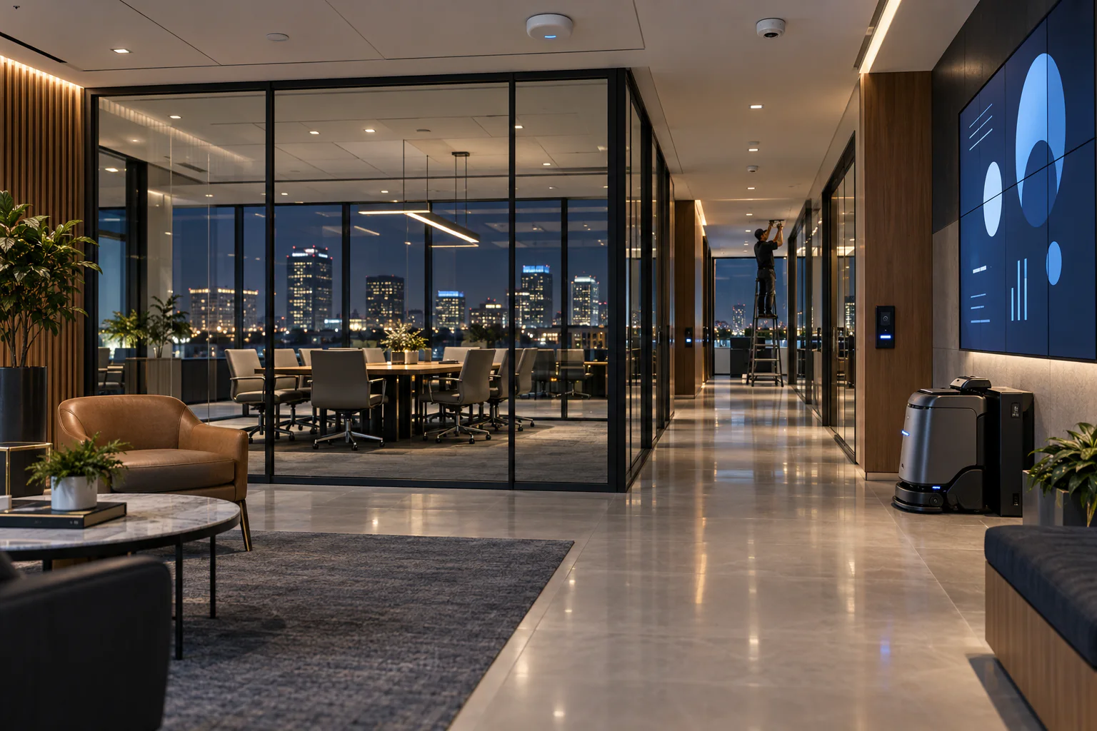 Smart Plano corporate workspace with secure entry wireless coverage and building systems