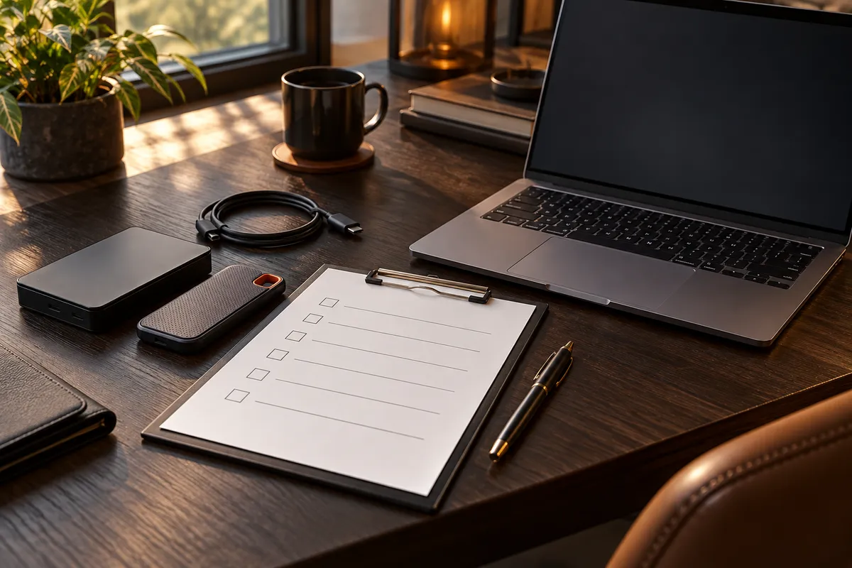 Backup storage, laptop and recovery checklist prepared for review